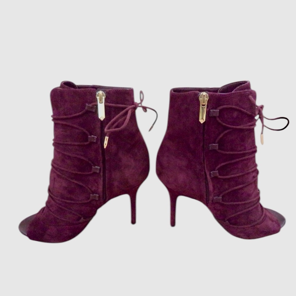 Sam Edelman Asher Wine Suede Ankle Lace Up Boots - Picture 2 of 14